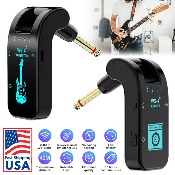 Guitar Wireless System Transmitter+Receiver Built In Rechargeable Battery 131ft