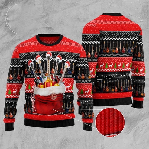 Guitar Xmas Gift Bag 3D Christmas Sweater, Funny Xmas Sweater, Sweater Xmas
