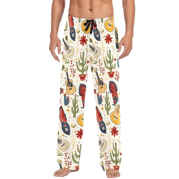 Guitar and Boot Men's Pajama Pants Cotton Long Sleepwear Lounge Pants L
