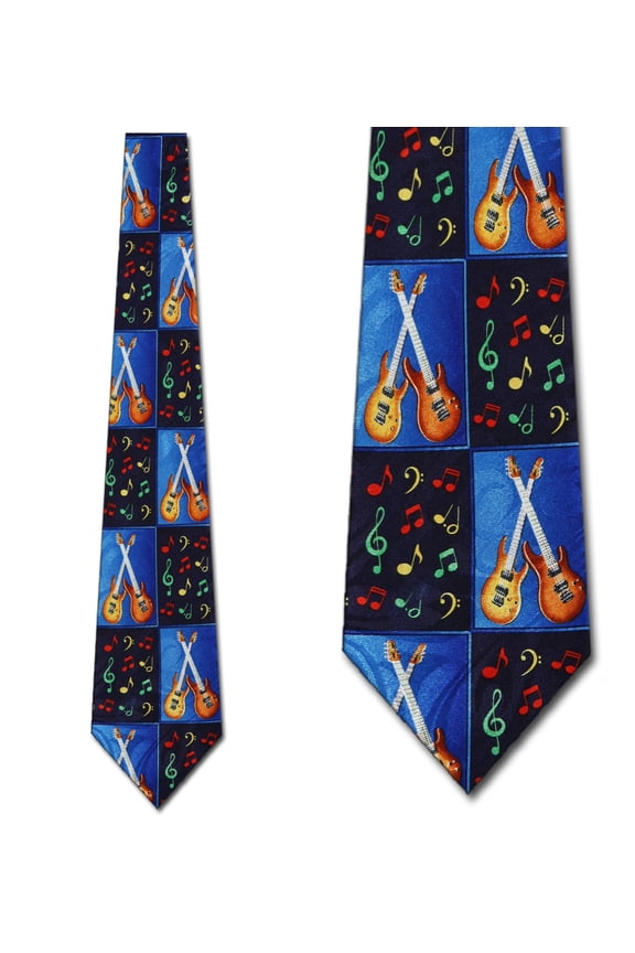Guitar and Music Notes Panel Necktie Mens Tie by S