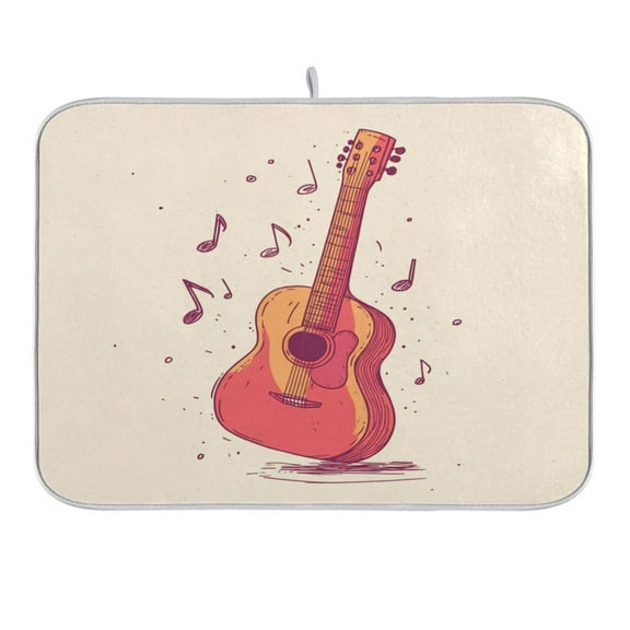 Guitar and Notes Dish Drying Mat 16x18 Absorbent Microfiber Draining Rack Pad for Kitchen Counter Sink
