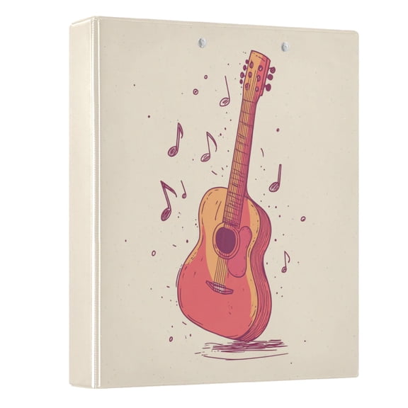 Guitar and Notes Hardcover 3 Ring Binder 1.5” Round Rings Letter Size Paper Pockets for School Office Supplies