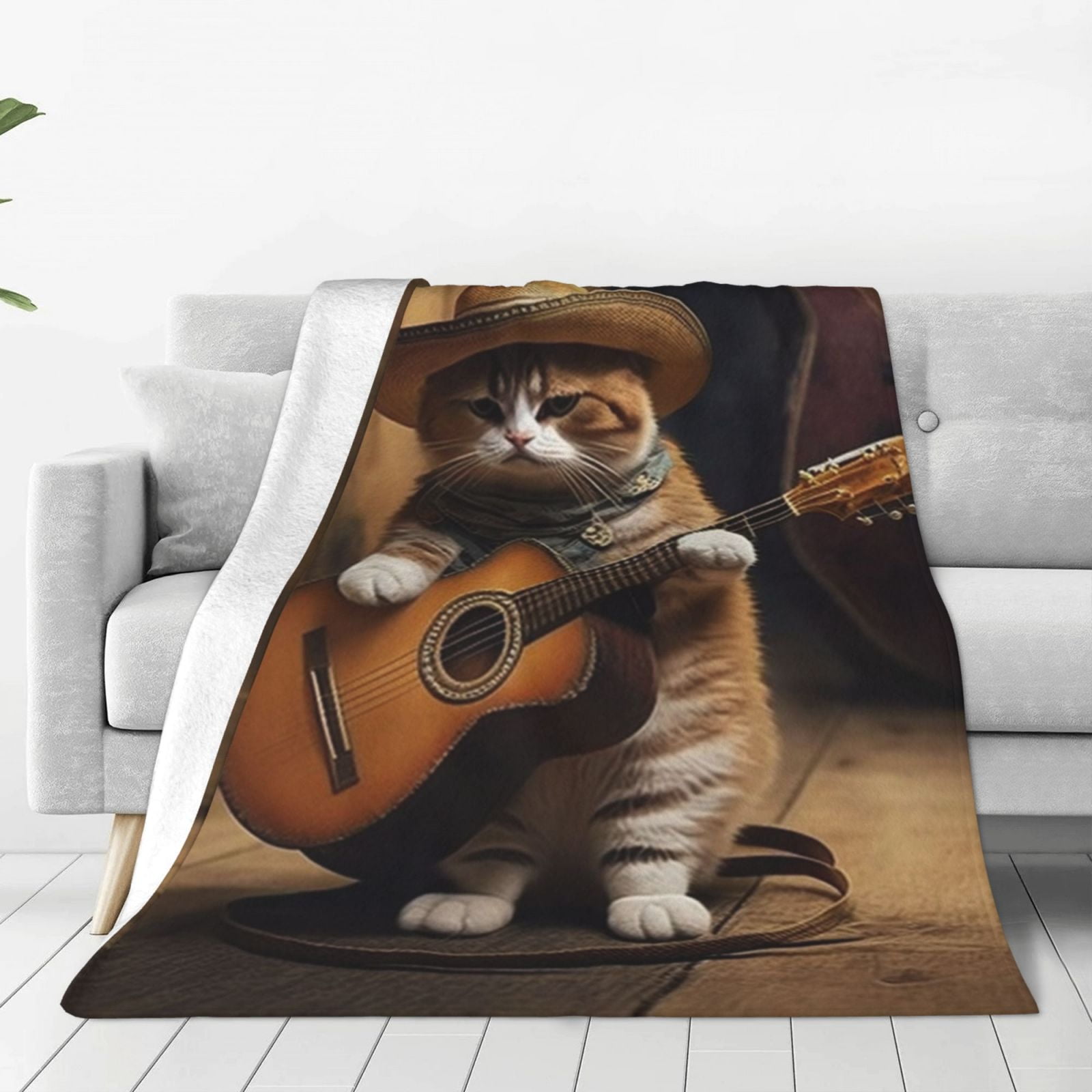 Guitarist Cat Play Guitar Country Throw Blanket Soft Warm Cozy Fluffy ...
