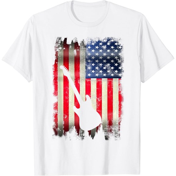 Guitarist USA American Flag 4th of July Patriotic Guitar T-Shirt100% cotton