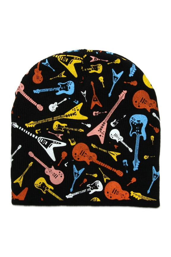 Guitars Cuffless Short Beanie - Black