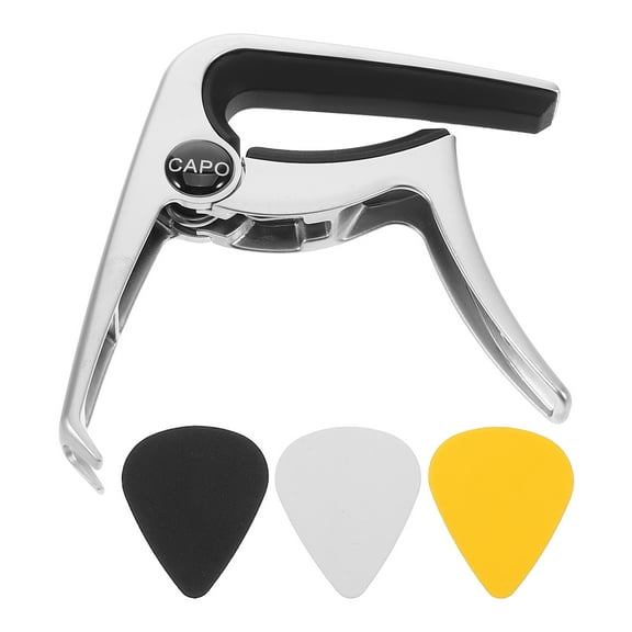 FRCOLOR 1 Set Heavy Duty Metal Guitar Capo for Acoustic and Electric Guitars with Picks Zinc Alloy Capo Guitar Replacement Accessory