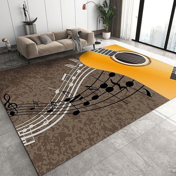 Guitars For Music Lovers Area Rug, Farmhouse Music Melody Symbols Indoor Non-Slip Kids Rugs, Machine Washable Breathable Durable Carpet For Living Room Bedroom Dining Room 2 x 3ft