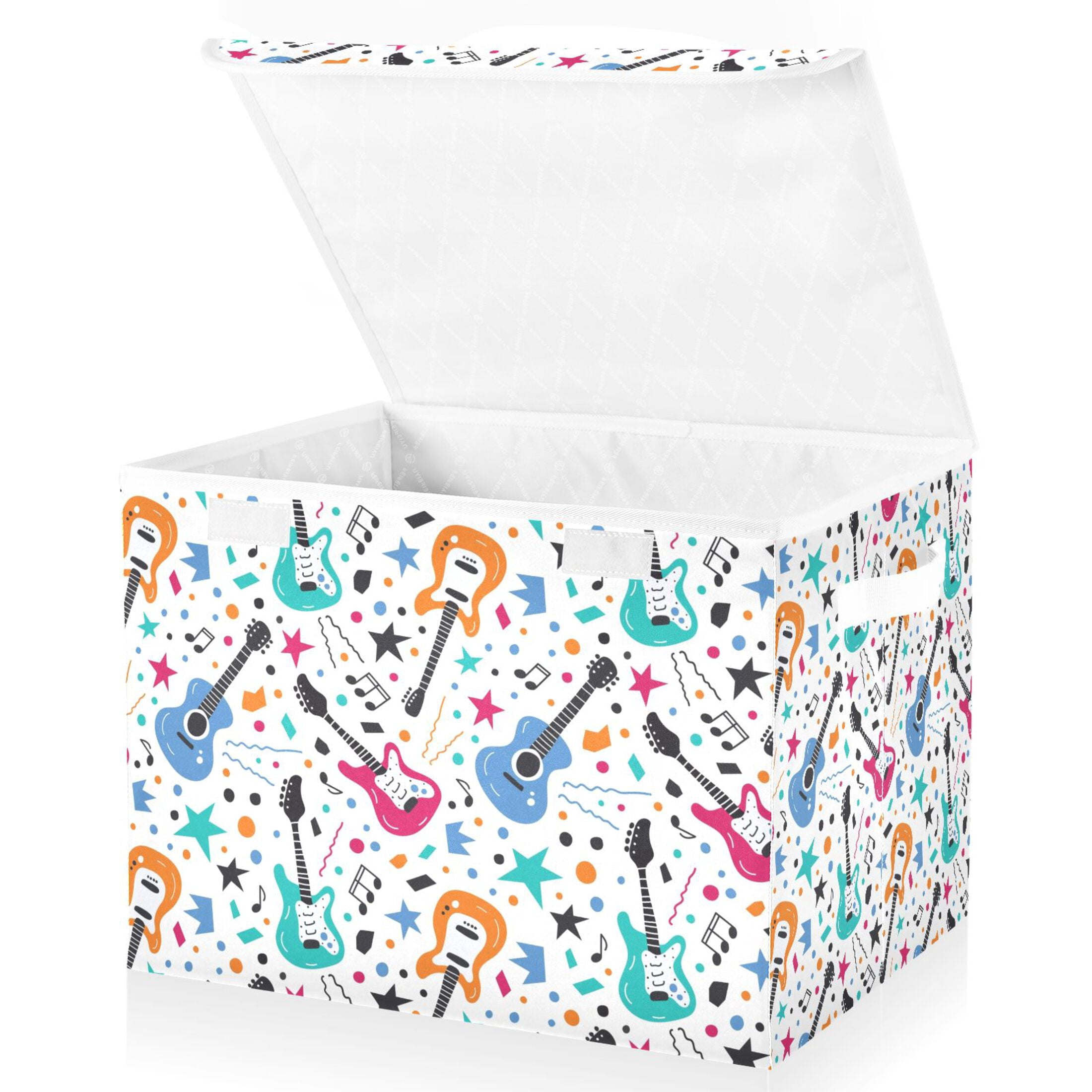 Guitars with Music on White Large Lidded Storage Bin Foldable Storage ...