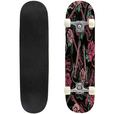 Guitars N' Roses Seamless Repeat Wallpaper Tile Outdoor Skateboard Longboards 31"x8" Pro Complete Skate Board Cruiser