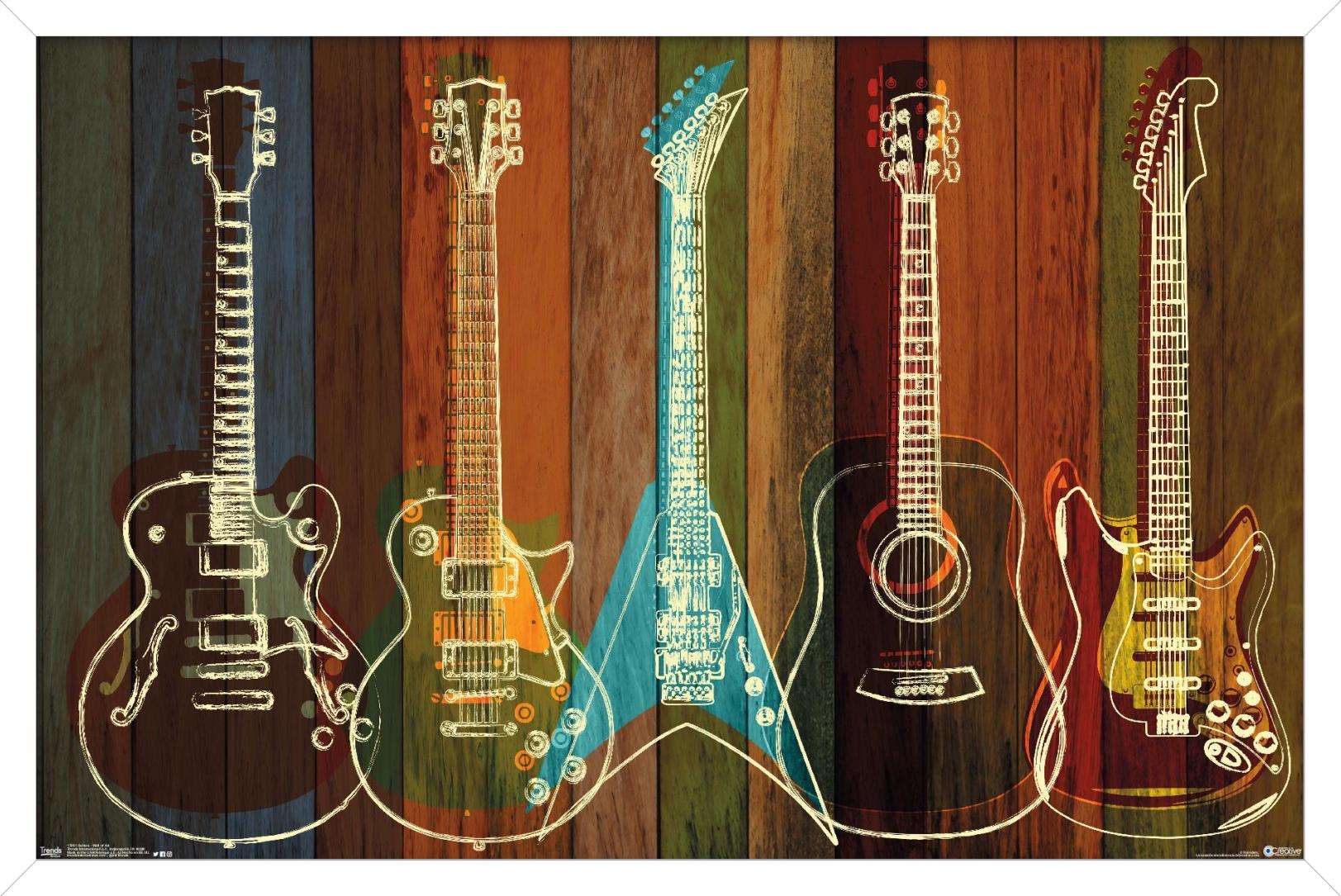 Guitars Wall Art Wall Poster, 14.725" x 22.375", Framed