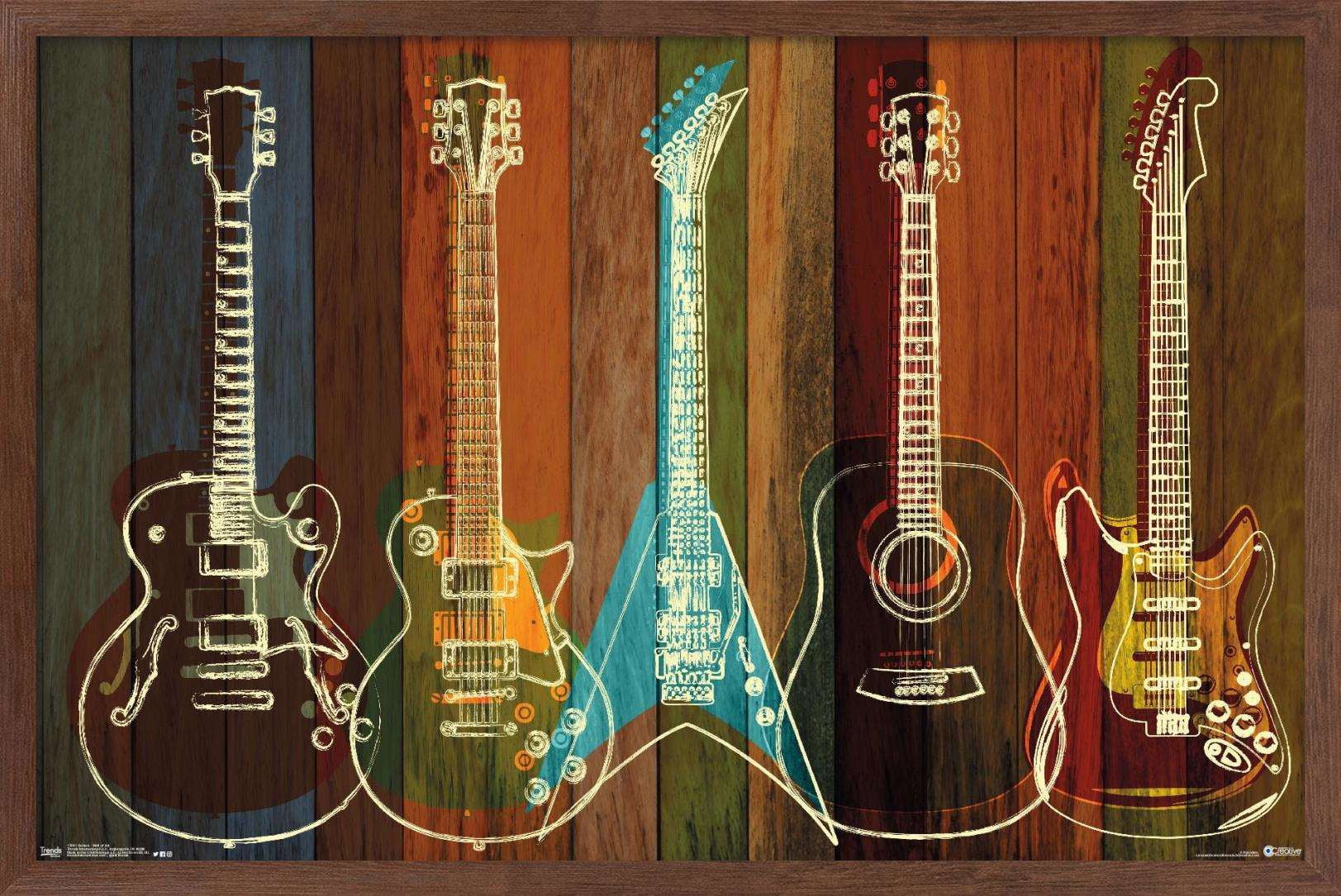 Guitars Wall Art Wall Poster, 14.725" x 22.375", Framed