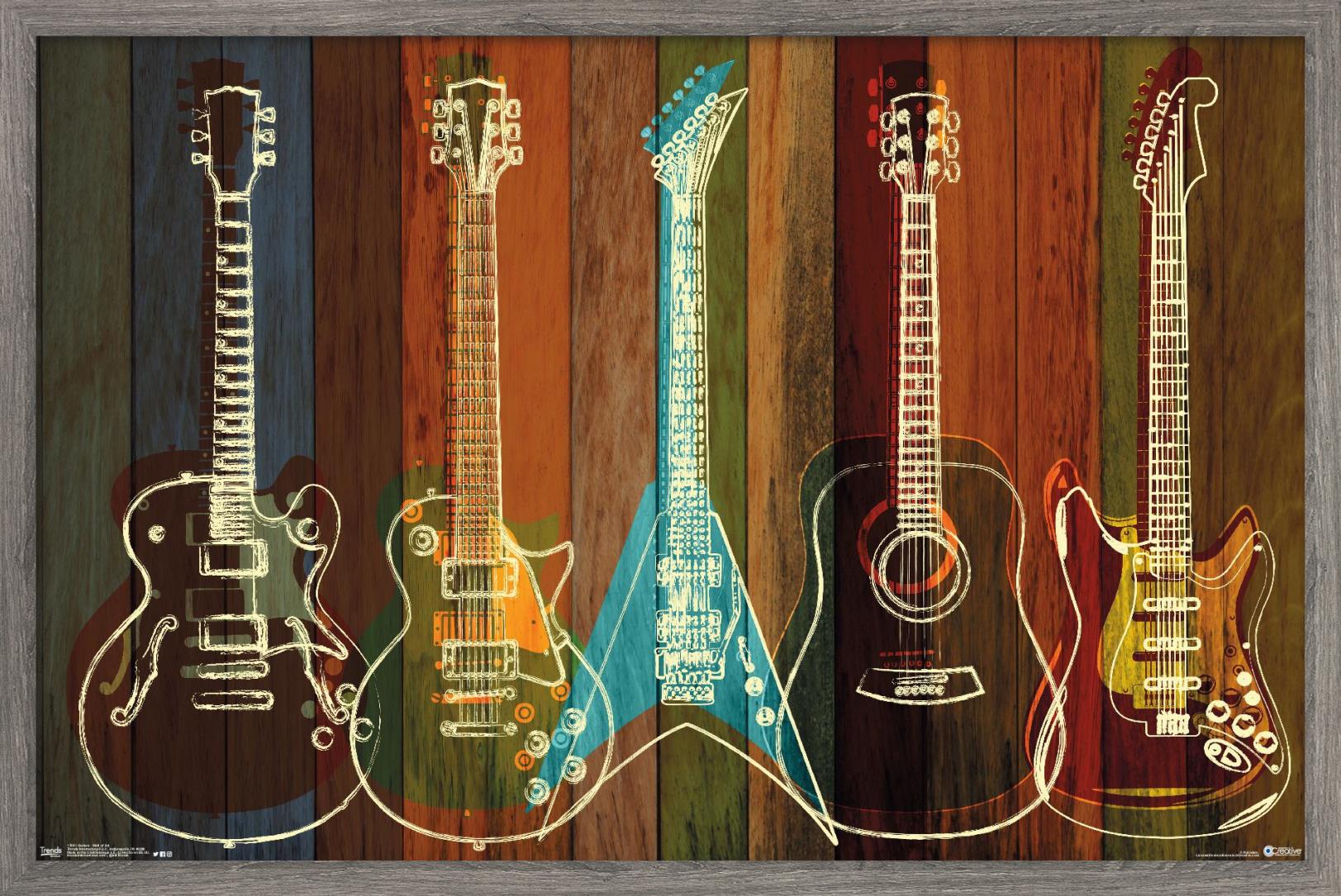 Guitars Wall Art Wall Poster, 22.375" x 34", Framed
