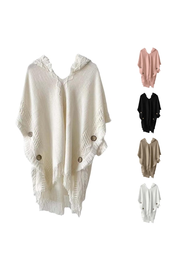 Bohemian Style Hooded Solid Color Cape Shawl Autumn and Winter Tassel Tan Blanket Scarf for Women Travel Wrap Shawls for Women Warm Blanket Scarf Colorful Winter Scarfs for Women 1920s