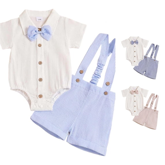 Guitiannn Boys Summer Short Sleeve Romper Striped Suspenders Pants Casual Bow Tie Outfit for Toddler Baby Boys Twins Clothes Outfit Baby Boy Women Sweats Suits Boy Outfit Size 4 6t Boys Track Suit