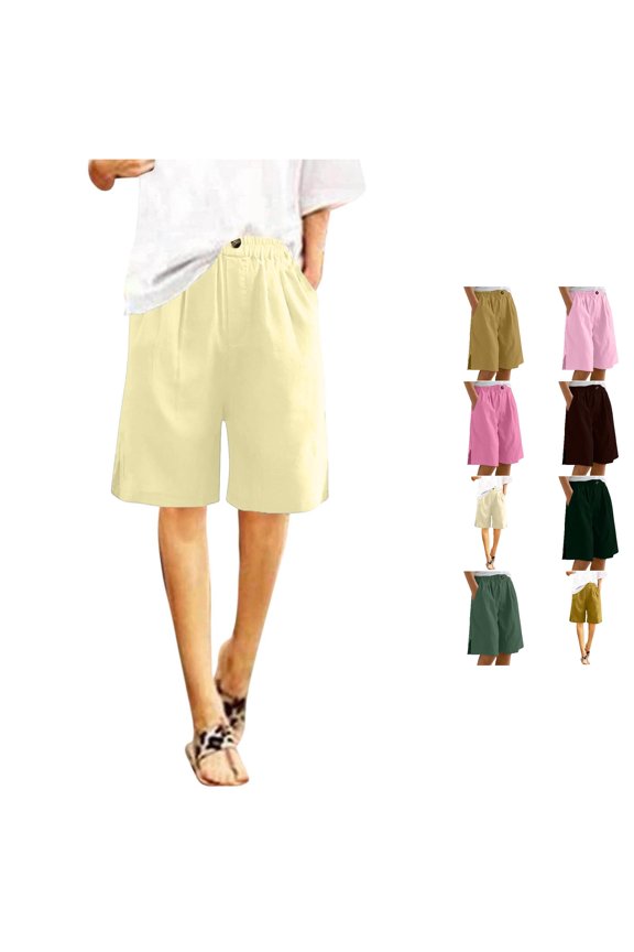 Casual Elastic Waist Split Shorts With Pockets For Summer Daily Wear 80s Pants for Women, Size S