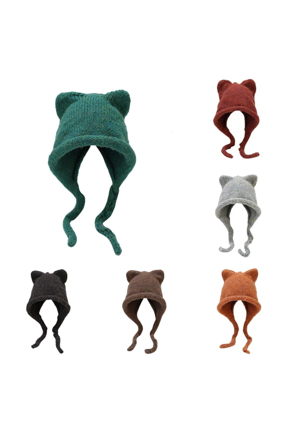Cat Ear Braid Knitted Hat Winter Outdoor Warm Cute Braid Hair Hat Ear Cold Hat Head Gear Winter Caps for Men Skinned Cap over Ear Cap Mens Trooper Hat Trapper Ha Warm Mens Hat Mad Hats