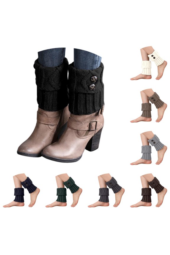 Fashion Turn Down Knitted Leg Warmers with Buttons for Autumn Winter Cozy Thermal Ankle Sock Soft Yarn Textured Boot Toppers Casual Wear Socks for Women Stud Socks Womens Footie Socks Big