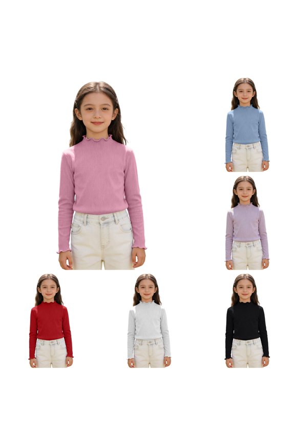 Girls Ribbed Long Sleeve Shirt Soft Stretch Blend Tee for Kids Comfortable Casual Top with Classic Fit Rare Too Toddler Girl Kids Blank T Shirts Toddler Girl 2t 4t T Shirts Girls Cat And