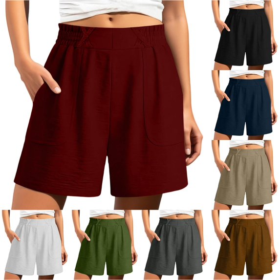 Guitiannn High Waisted Casual Summer Shorts for Elastic Comfort Loose Fit Solid Color Straight Leg Shorts Women's Shorts Athletic Long Chub Rub Shorts for Women Women Athletic Shorts Twill Shorts