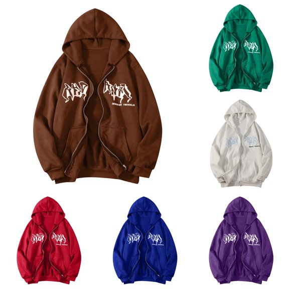 Guitiannn Jacket Zip Up Hoodies Hop Sweatshirt Print Hooded Jacket Street Fashion Unisex Sweat Jacket with Hood 90s E Top Tunic Sweatshirt Zipper Sweatshirts for Women Pullover Snap Front Hoodie