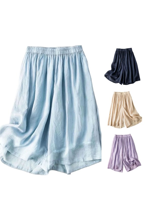 Loose Wide Leg Capri Shorts High Waist Summer Casual Flowy Cropped Pants Soft Lightweight Beach Short Leather Shorts for Women, Size XL