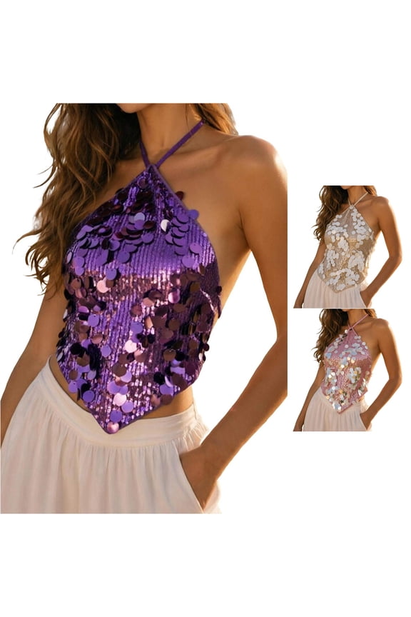 Sequin Backless Tank Top Summer Beach Tropical Holiday Music Festival Outfit Blouses Women Top and Shorts Set for Womens Training Top Neck Top Tops Women 3xl Maternity Clothes Too