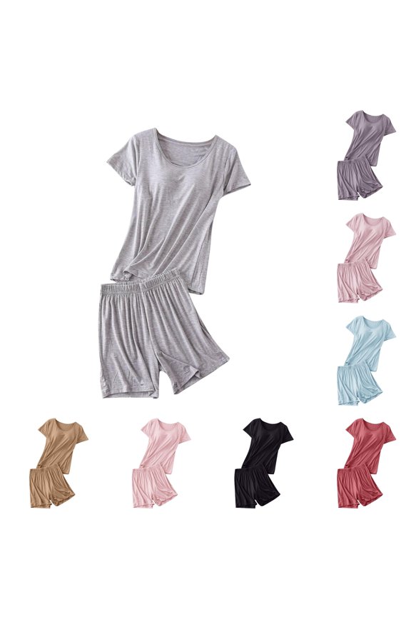 Soft Shorts with Built In Bra Comfortable Sleepwear Pajamas Short Sleeve Home Wear Casual Two Piece Outfit Bikini Cover Ups for Women Swimsuit Cover Ups for Women plus Summer Cover Women