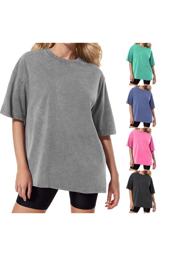 Washed Short Sleeve T Shirt Relaxed Fit Tie Dye Snowflake Print Casual Top T Shirt Women Loose Womens Loose Fit Workout Shirts Running Top Women Women T Shirt Summer Spandex Tee Trashier