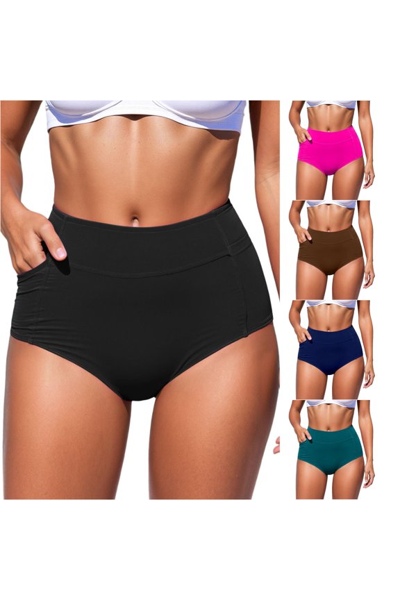Women High Waisted Swimsuit Bikini Bottoms Swim Bottom Full Coverage Bathing Suit with Pockets Swim Bottoms for Women Boy Shorts Swim Shorts Women plus Size Womens Swim Bottoms Boy Shorts