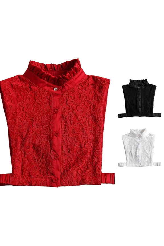Women Solid Ruffle Detachable Blouse with False Collar Half Elastic Waist Shirt Collar Shirt Tab Insert Two Broke Girls Shirt Turtleneck Half Shirts Half Neck Blouses for Women Dickey Bow