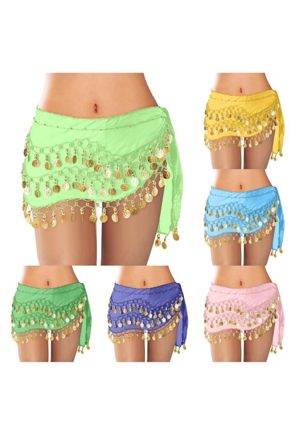 Women's Belly Dance Scarf Wrap Skirt Waistband Flowy Bohemian Gypsy Skirt For Performances And Parties Satin Skirt, Size One Size