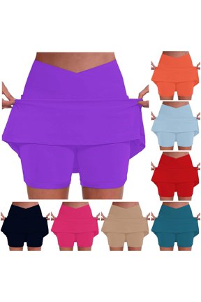 Women's High Waist Pocket Athletic Skirted Leggings Two Piece Set V Neck Sports Fashion Workout Bottoms Alt Skirt, Size XXL