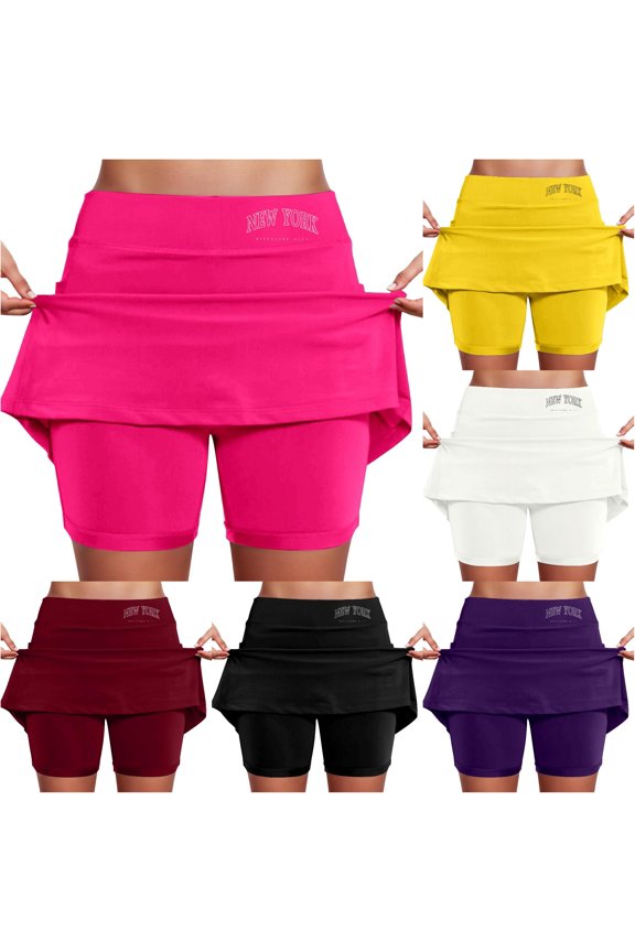 Women's Mid Rise Culottes With Pocket Sports Casual Fashion Printed Skirt Matching Skirt Set, Size XXXL
