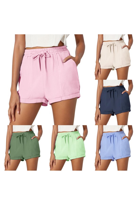 Women's Solid Color Casual Pocket Shorts Stylish Plain Weave Beach Shorts Womens Bathing Suit Shorts Sliding Shorts Women Softball Womens Short Sleeve Tunic Tops for Leggings Short Pajama