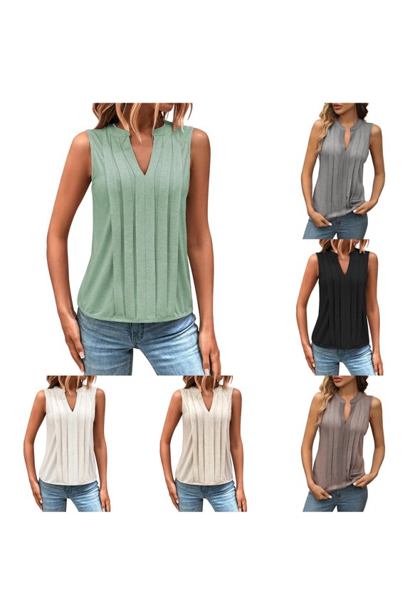 Women's Summer Fashion and Comfort Elegant Pleated V Neck Vest Top Fashion Womens Top Pack 80s Tops for Women All Lace Tops for Women Undershirt Women Alien Top Women Too Athletic Spandex