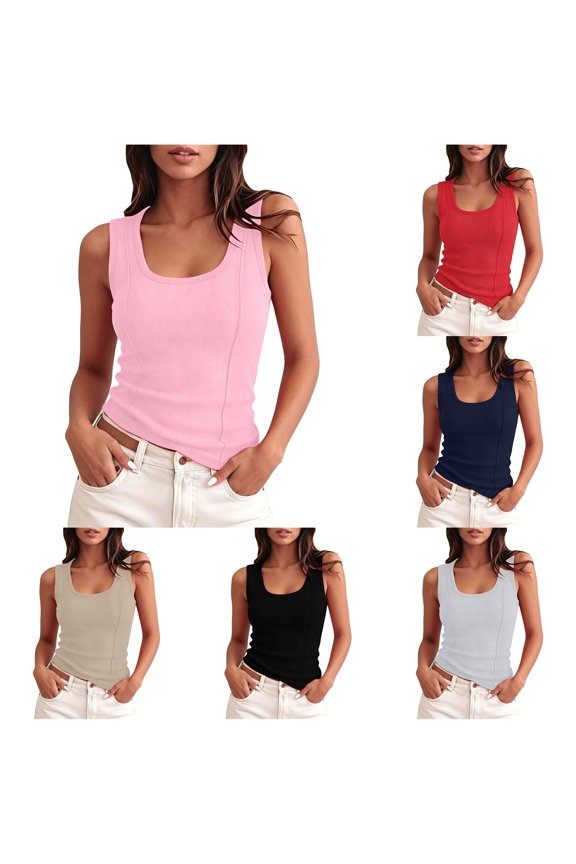 Women's Tank Top Summer Sleeveless Top Ribbed Fitted Wide Necked Shirt Basic Blouse The Coat Women Reflective Outerwear Fashion for Women Lined Vest Women's Vest Vest with Fringe