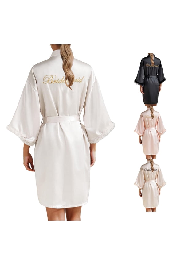 Women's Wedding Party Robe Letters Kimono Satin Pyjamas Bridesmaid Bathrobe Woman's Robe Long plus Size Ladies Robes Soft Hooded Bathrobes for Women Short Womens Long Fuzzy Robe with Hood