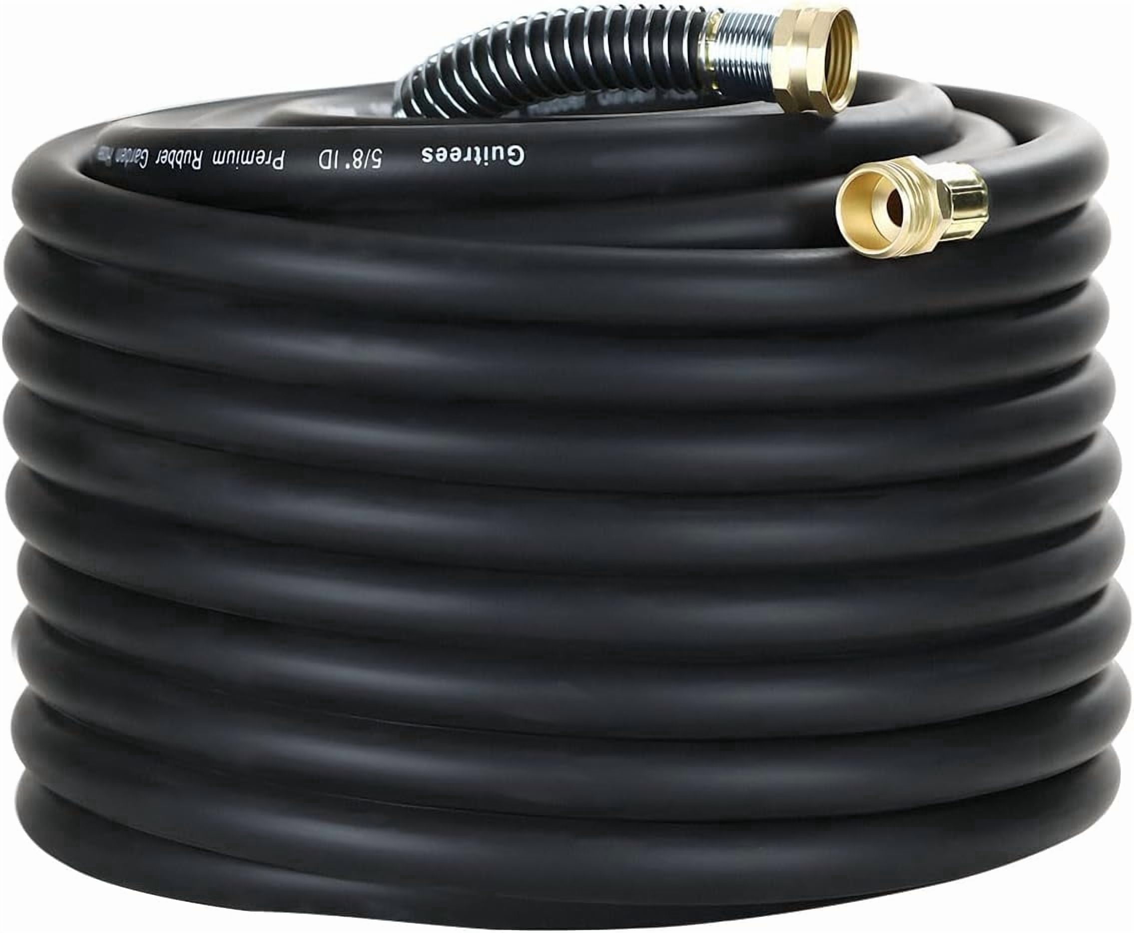 Guitrees 100FT 5/8 Heavy Duty Rubber Garden Hose - 200psi Working, 1000psi Burst - Hot/Cold Water - Five-Layered Braiding for Durability - Versatile for Gardening, Agriculture, Construction(Black)