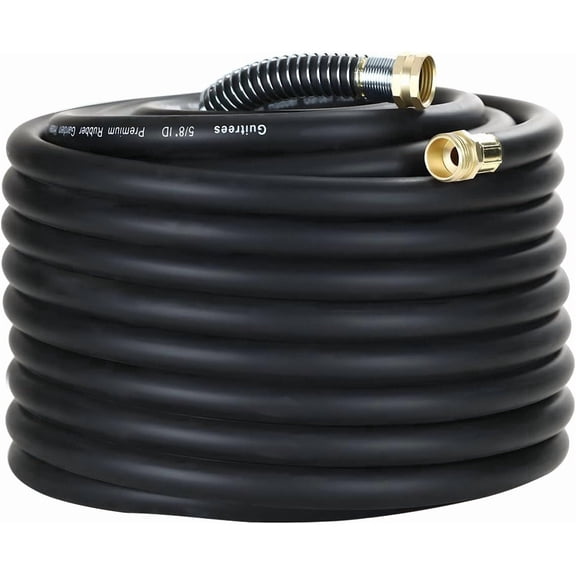 Guitrees 100FT 5/8 Heavy Duty Rubber Garden Hose - 200psi Working, 1000psi Burst - Hot/Cold Water - Five-Layered Braiding for Durability - Versatile for Gardening, Agriculture, Construction(Black)