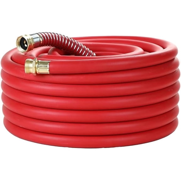 Guitrees 50FT 5/8 Heavy Duty Rubber Garden Hose - 200psi Working, 1000psi Burst - Hot/Cold Water - Five-Layered Braiding for Durability - Versatile for Gardening, Agriculture, Construction(Red)