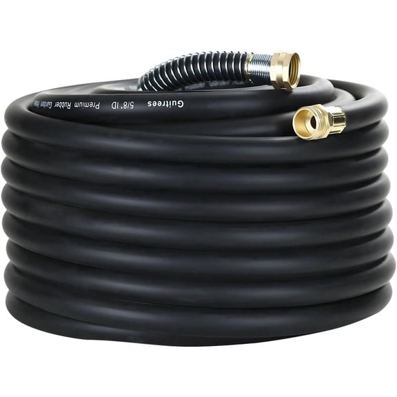 Guitrees 75FT 5/8 Heavy Duty Rubber Garden Hose - 200psi Working, 1000psi Burst - Hot/Cold Water - Five-Layered Braiding for Durability - Versatile for Gardening, Agriculture, Construction(Black)
