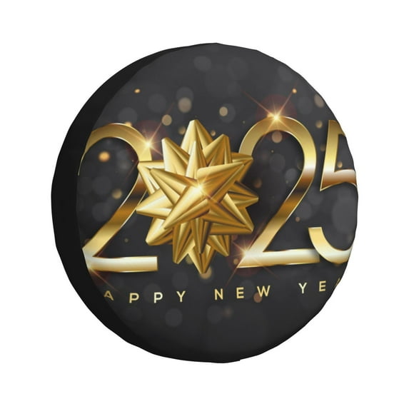 Gukieu 2025 Happy New Year 1 Print Car Tire Cover, Adjustable Waterproof and Dustproof Tire Protection Cover, Suitable for SUV, Truck, Van-15 inch