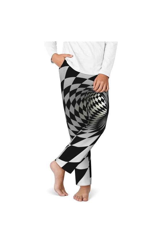 3D Vortex Illusion Print Youth Home Trousers, Elastic Waistband with Pockets for Home and Outing, Suitable for Children Aged 5-16-Small