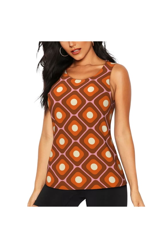 60s and 70s Aesthetic Print Women's Quick-drying Fitness Vest, Round Neck Sleeveless Fitness T-shirt, Suitable for Yoga, Sports-X-Large