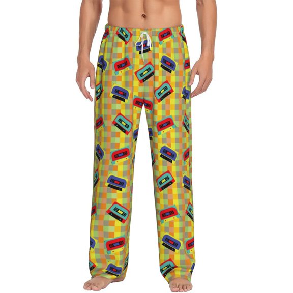 Gukieu 90s Audio Tape Print Men's Home Trousers, Elastic Drawstring Home Pajamas Clothing Suitable for Adult Men-XX-Large