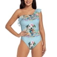 thumbnail image 1 of Gukieu A Funny Little Dalmatian Puppy Print One-shoulder Ruffled One-piece Swimsuit with Removable Chest Pads and Tummy-control Swimsuit for Women-X-Large, 1 of 6