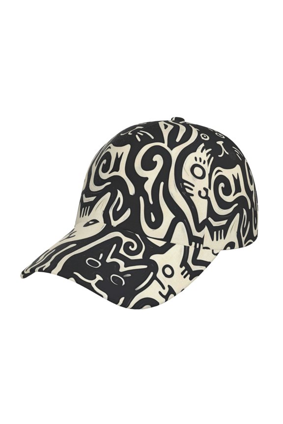 Abstract Cat Faces Pattern Prin Baseball Cap, Adjustable Sweat-wicking Daily,Travel, Sports Cap, Unisex