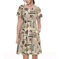 thumbnail image 1 of Gukieu Abstract Coffee Print Women's Short Sleeve Dress, Elastic Waistband A-line with Pockets Summer Dress, Suitable for Daily Leisure, Work, Vacation, 1 of 6