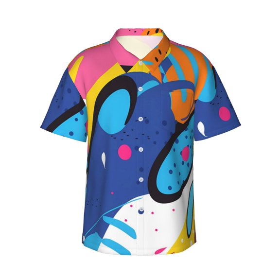 Gukieu Abstract Color Splash Print Men's Short-sleeved Shirts, Button-down Lapel Hawaiian Shirts, T-shirts, Beach Vacation Summer Casual Wear,3X-Large