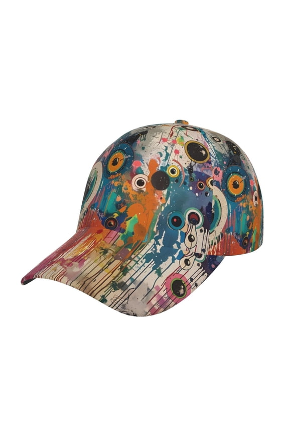 Abstract Colorful Dripping Circles Prin Baseball Cap, Adjustable Sweat-wicking Daily,Travel, Sports Cap, Unisex